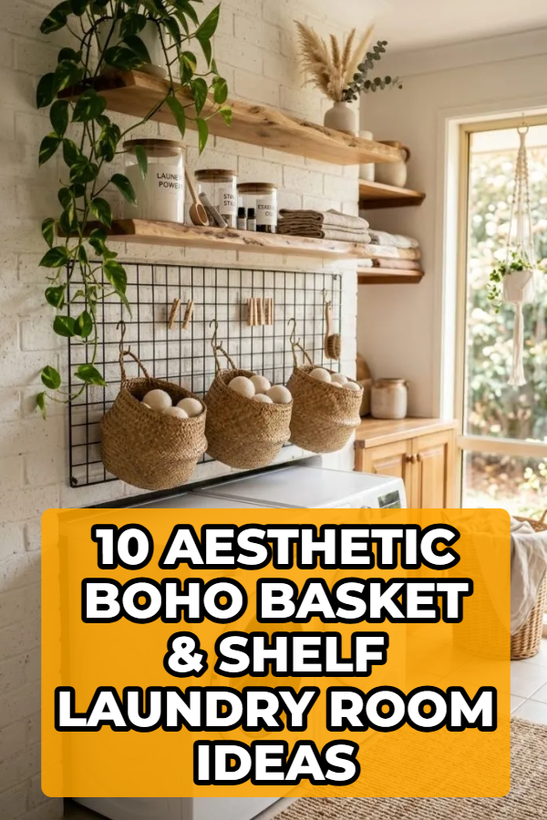 10 Aesthetic Boho Basket & Shelf Laundry Room Ideas